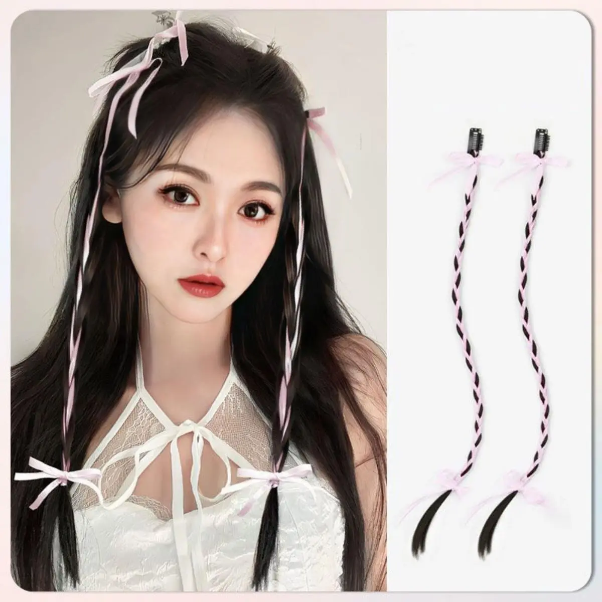 2pcs Bowknot Natural Sweet Bb Y2k Invisible Ribbon Ribbon Wig Hair ...