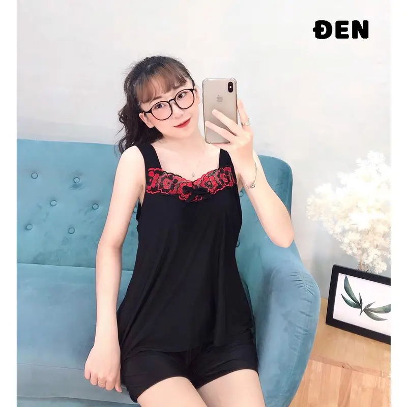Đồ Bộ Nữ, Bộ Thun Lạnh Đùi Dây Bản Phối Ren Mặc Nhà Cao Cấp Thiết Kế Nhiều Màu Đủ Size - D4 4