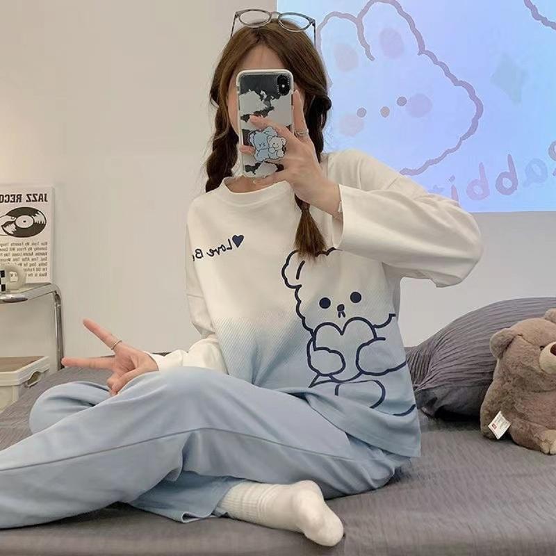   D01  *Freeship* Đồ bộ nữ pijama bộ ngủ nữ hoạt hình vải thun mỏng dài tay Cotton Women Áo Quần Ngủ 