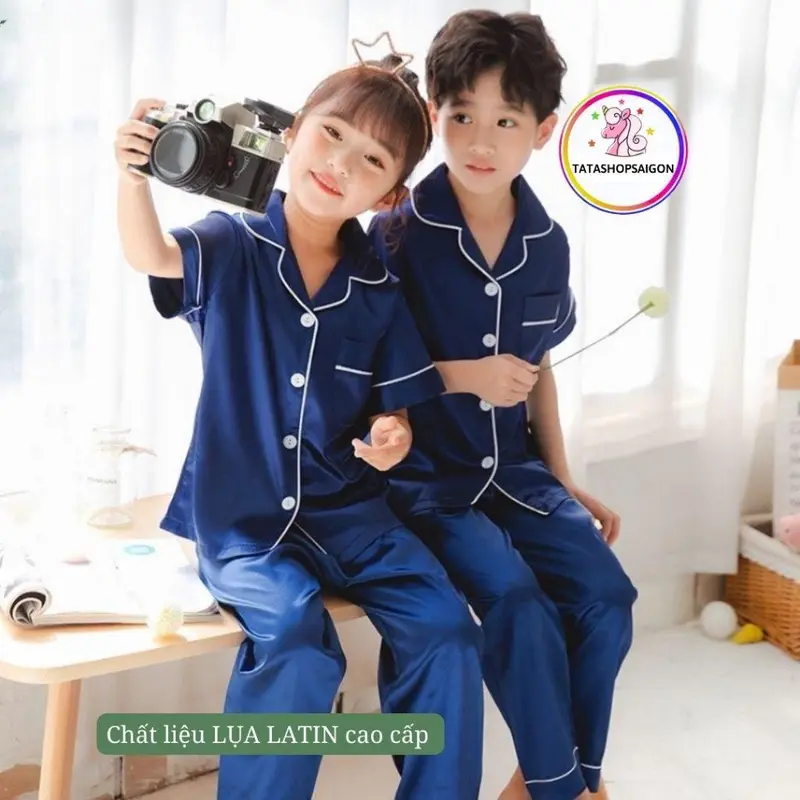 11-40kg Bộ pijama lụa tay ngắn quần dài bé trai bé gái mặc đẹp cao cấp 083 0