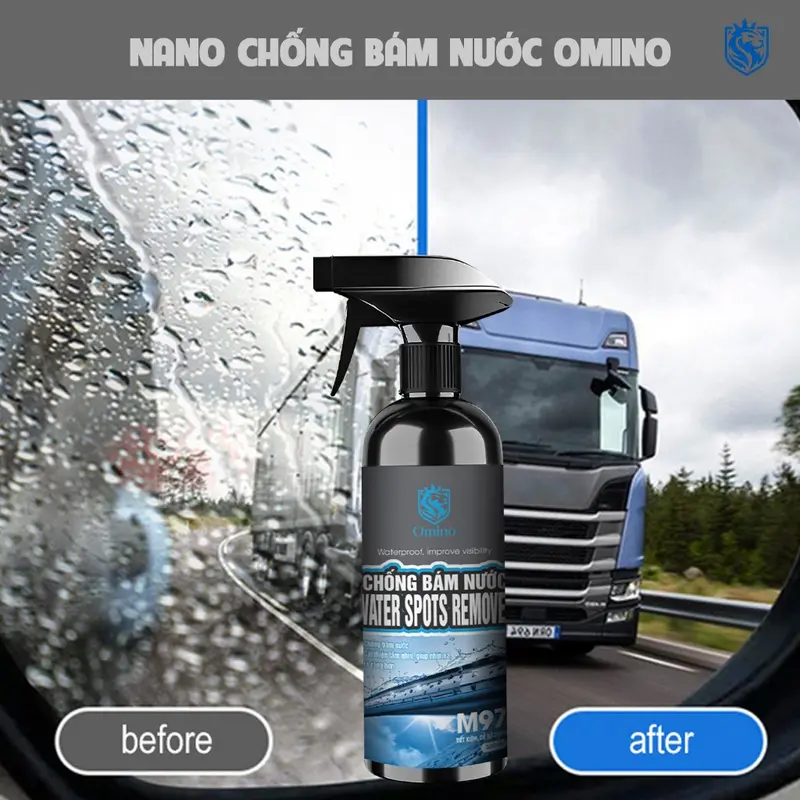 Chai xịt chống bám nước trên kính gương xe dung tích 300ml chống đọng nước mưa nano cải thiện tầm nhìn oto omino 8