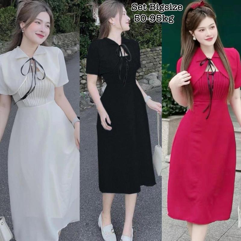HCM - Thời Trang Bigsize - Set Váy Đầm Bigsize Thiết Kế Dự Tiệc Nữ Cao Cấp Xinh Đẹp Sang Trọng Dễ Thương Giá Rẻ 40-95kg Én Nhỏ Có Bigsize Màu Trắng đầm dự tiệc cưới váy cách tân đi cưới krissy dress Màu Đen Women Nhung - 1091