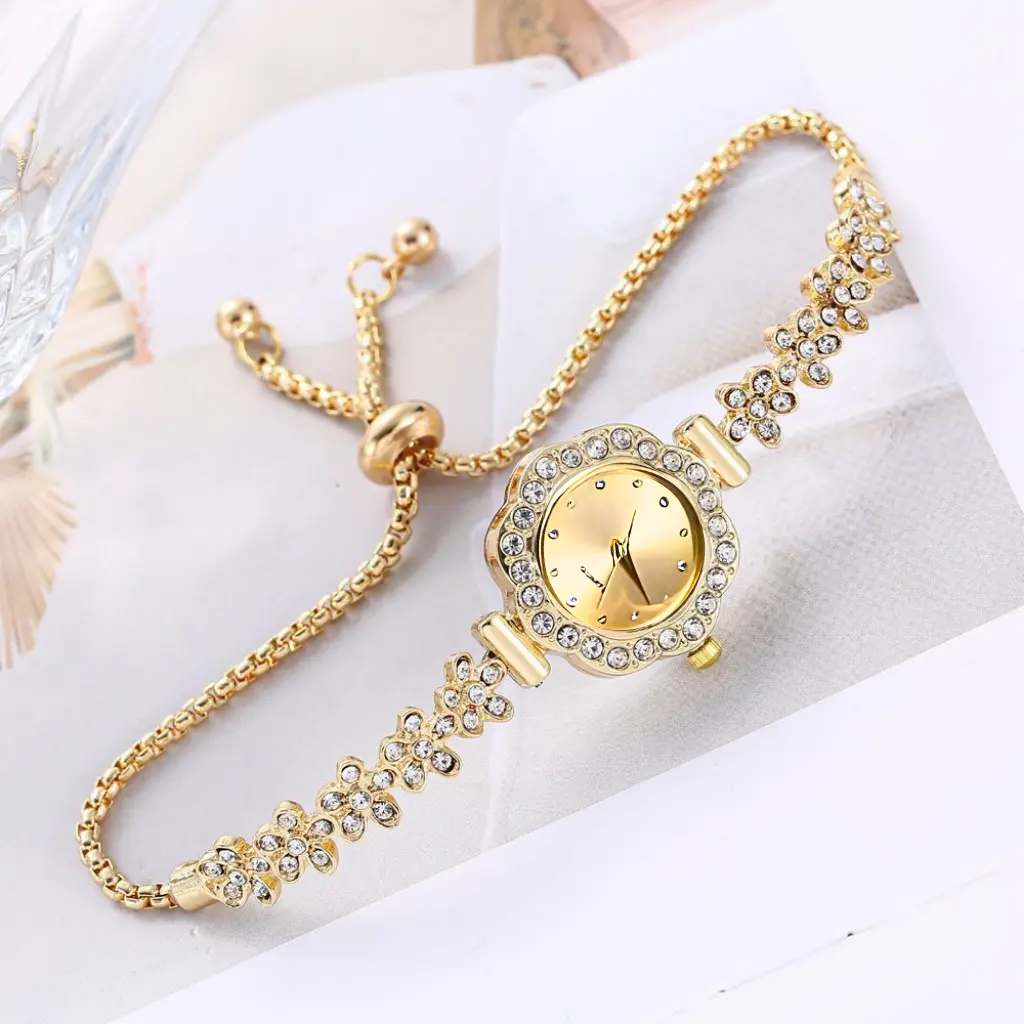Jam Tangan Wanita Mewah Display Analoq Model Gelang Serut Free Box Quartz