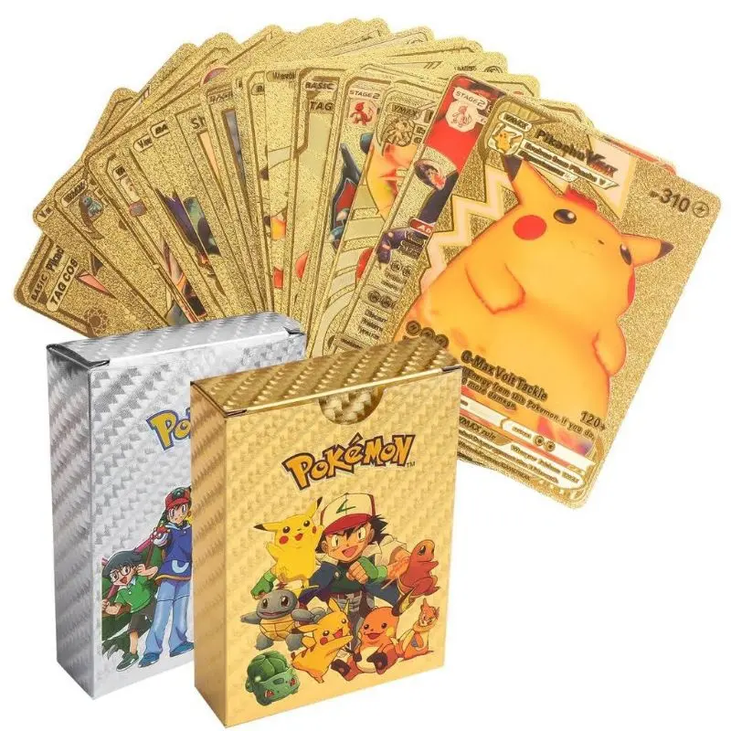 Spesial Promo Kartu Pokemon 55pcs Bahan Metal Emas Silver Bahasa Inggris dengan