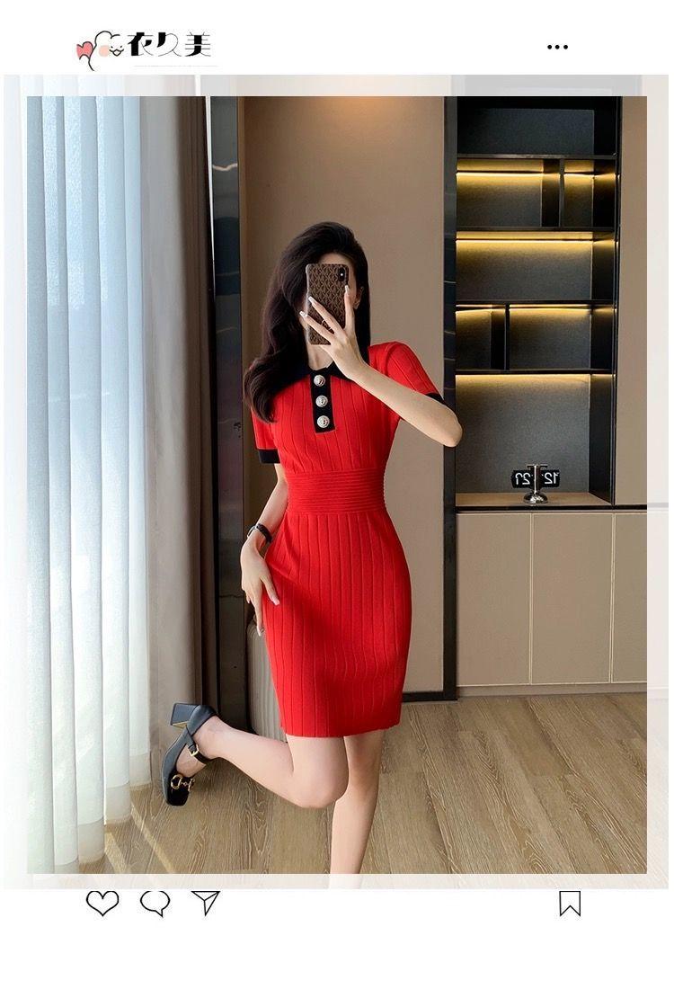 Product Introduction of Váy Dệt Kim Lụa Lạnh Cổ Polo Phong Cách Cổ Điển, Ôm Vừa Vặn, Váy Bodycon Ngắn, Cao Cấp, Hàng Mới Về Mùa Hè 24 Năm Nữ Dress Đen 12