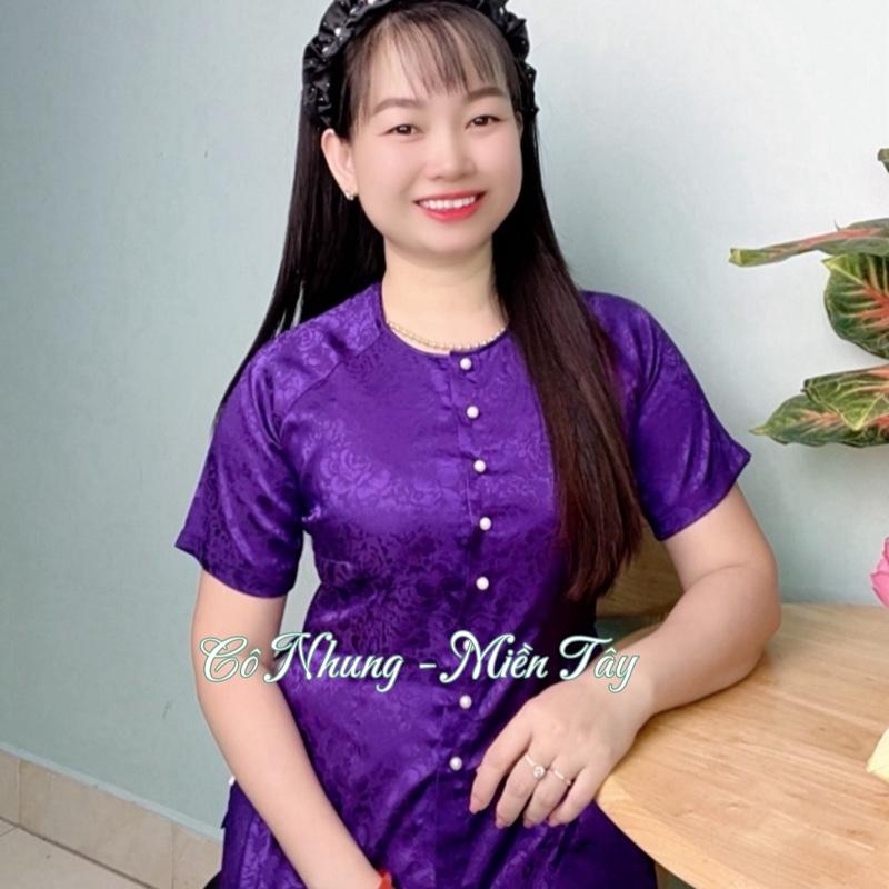 Áo lẻ [ ko bán quần] Bà ba Gấm tay ngắn nút ngọc ( 8 nút) vải mềm mịn hoạ tiết hoa Mẫu Đơn Nữ Top 2