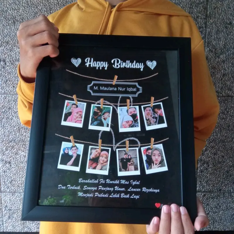 Polaroid Frame Hitam Custom Foto | Birthday | Anniversary | Wedding | Graduation Kaca Satu Sisi | Kado Ayang | Hadiah 6