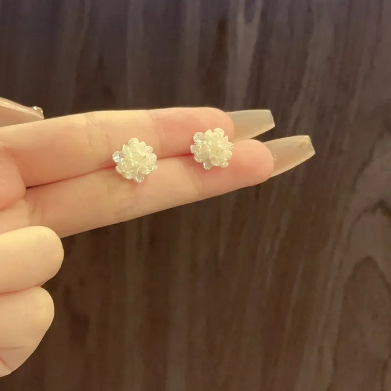 Bông Tai Đinh tán Hoa Trắng Thanh Lịch, Dành Cho Phụ Nữ Và Trẻ Em Gái, Thích Hợp Cho Sinh Nhật Và Đính Hôn, Phụ Kiện Tai, Kiểu Bông Tai 4
