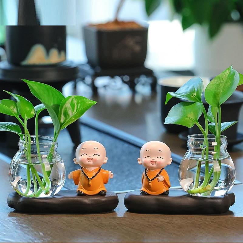 Lọ Thủy Sinh Mini Tượng Chú Tiểu Thiền Ý Trang Trí Bàn Decor Phòng Kệ Trà Nội Thất Trồng Cây Lá (Sản Phẩm Không Kèm Cây Lá)