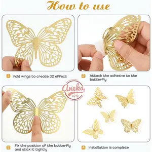 Hiasan Kupu Kupu 3D isi 12 / Hiasan Kupu Kupu Hologram / 3D Butterfly Decoration / Kupu Kupu Metalik