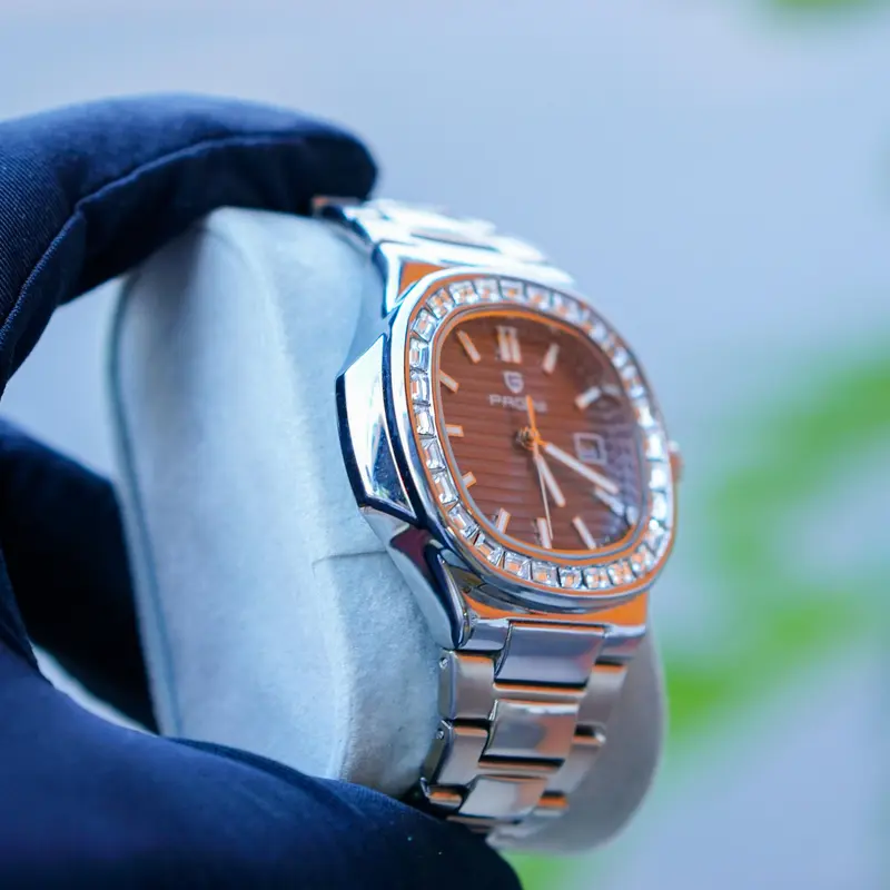 Đồng hồ nam Pagini dáng tàu ngầm Nautilus GBW9979 viền đá mặt vuông dây, khung thép không gỉ chống nước 3atm bảo hành 12 tháng 3