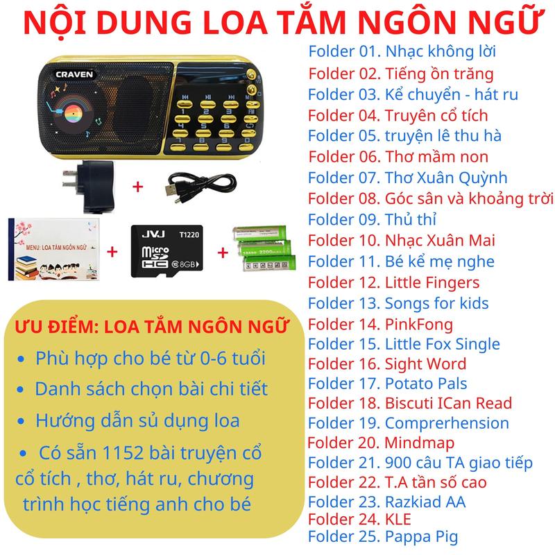 Product Introduction of Loa Tắm Ngôn Ngữ Cho Bé, Loa Craven CR 853 3 Pin, Máy nghe nhạc mini Tắm Ngôn Ngữ 43