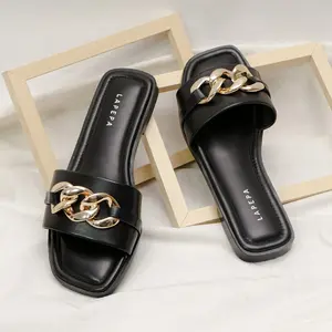 LAPEPA YUK - SISILIA Sandal Wanita Teplek Korea Casual Size 36 - 40 Sendal Slop Empuk Flat Cewek Kasual Rumahan Warna Hitam Black Selop Korean Style Santai Premium 37 38 39 Perempuan Kekinian Terbaru Shoes ORI Original Mall Official Store