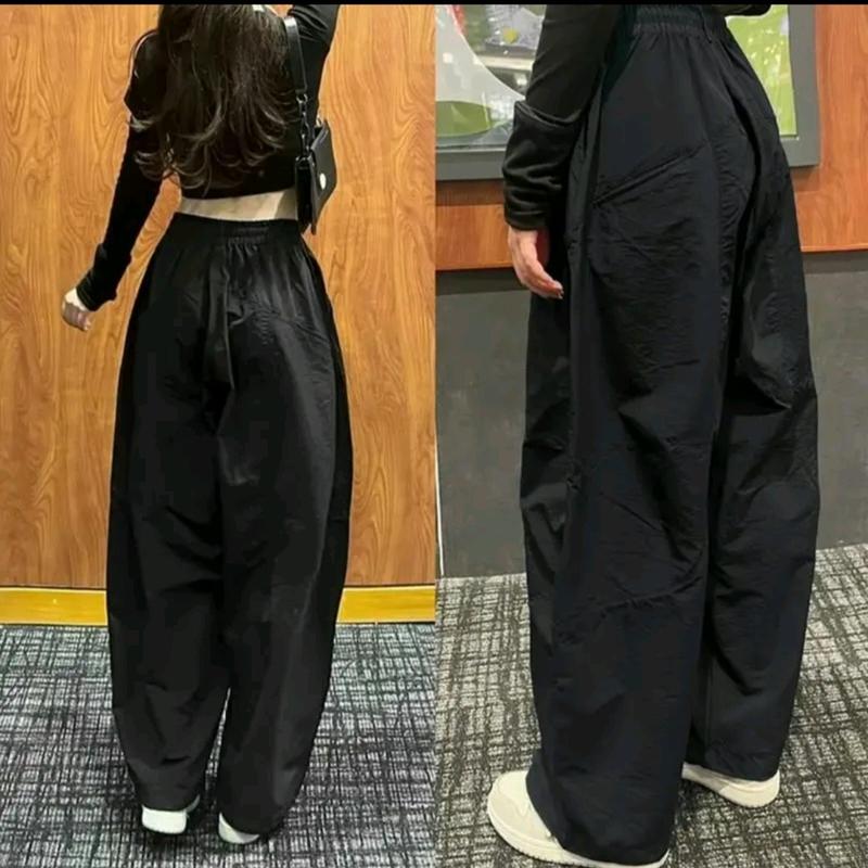 Quần Nam Nữ Parachute Harem Dáng Thụng Vintage, Quần dài vải gió Cao cấp dễ vận động Lưng cao Pants Voan(... combo 2quan kẻ đũi quan baggynu trắng