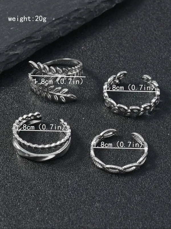 Punk Style Leaf Design Cuff Ring, Adjustable Open Ring, Fashion Accessories for Women & Men, Trendy All-match & Exquisite Jewelry for Birthday Gift 1
