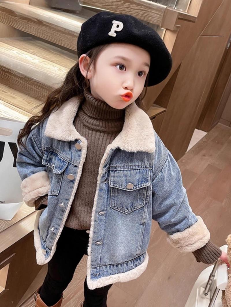 Product Introduction of Áo Khoác Denim Lót Lông Cừu, Cho Bé Gái, Dày Dặn, Áo Khoác Bông, Mùa Thu Đông, Áo Sơ Mi Sành Điệu, Hợp Xu hướng, Hàng Mới Về Năm 2025 8