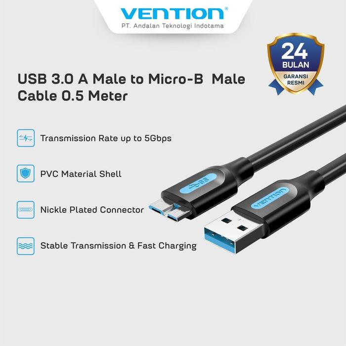 Gambar Vention Kabel Data Micro B to Hardisk USB 3.0 0,5M 2M 3M - COP - 3M dari KomputerMedan OS Kota Medan Tokopedia