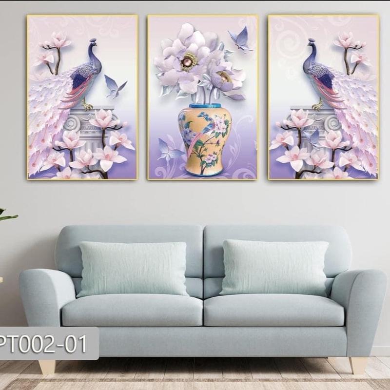 Bộ 3 tranh tráng gương kt 40-60*3 tặng kèm đinh treo Treo Tường Phòng Khách,phòng ngủ