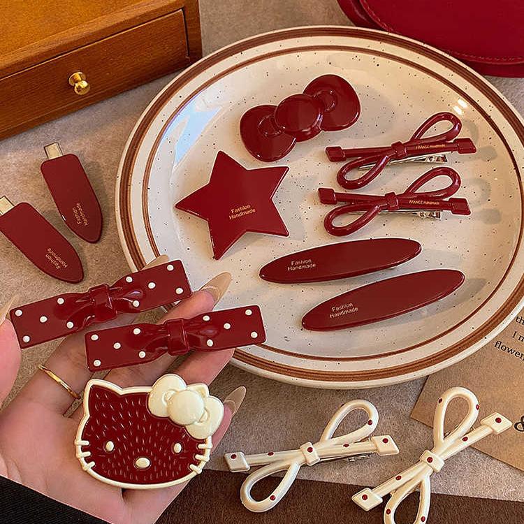 Product Introduction of Ankola Red Bow Hair Clip for Women New High-end Forehead Bangs Side Clip Duckbill Clip Hairpin 0