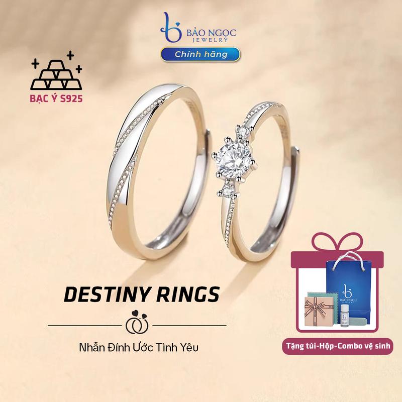 nhẫn đôi với người yêu bạc chính hãng - Destiny Rings Nhẫn Đính Ước Tình Yêu, Freesize Điều Chỉnh Kích Cỡ Quà Tặng Người Yêu Ý Nghĩa - ND2892  [Bảo Ngọc Jewelry]