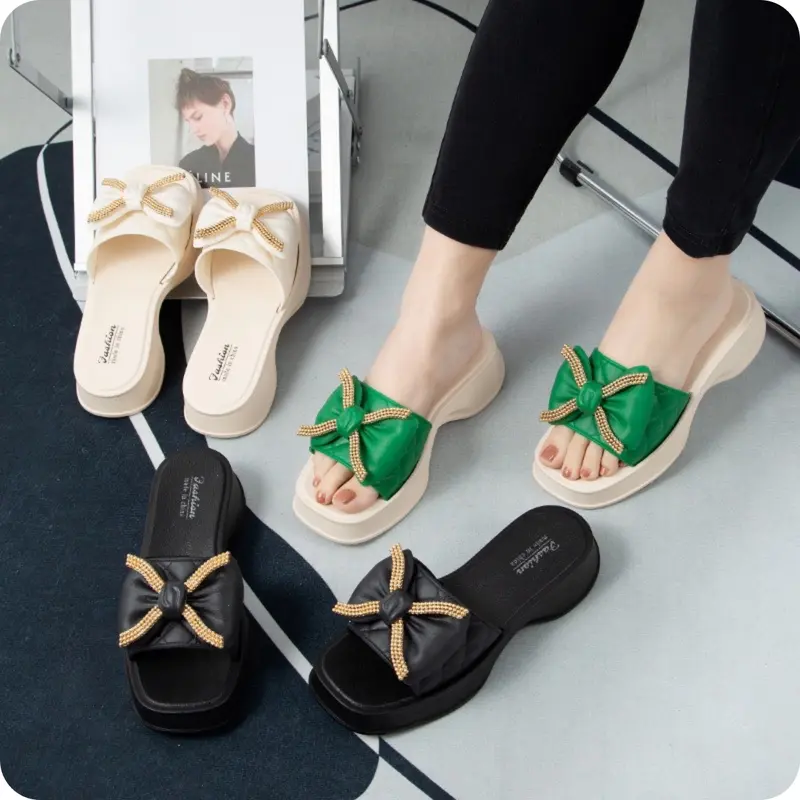 Dép nữ đế dày xỏ ngón đi trong nhà thắt hình nơ cho các chị em DéP Shoes 0