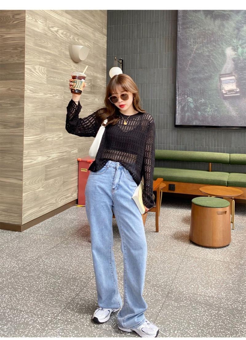Product Introduction of 🔥Top fashion hollow out knits trendy women new loose slimming outside wear thin ruffles long sleeve shirt trendy top for women Womenswear Knitwear 8