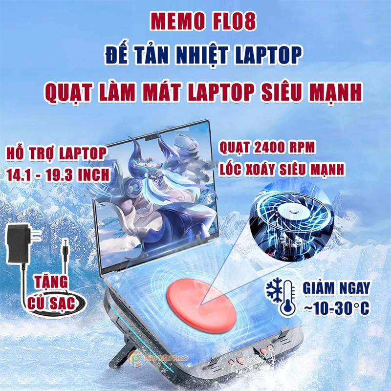 Quạt tản nhiệt laptop Memo FL08 tản khí nén turbo 2400RPM giảm nhiệt thực sự chuyên dụng cho máy tính đồ họa gaming - Đế tản nhiệt Laptop