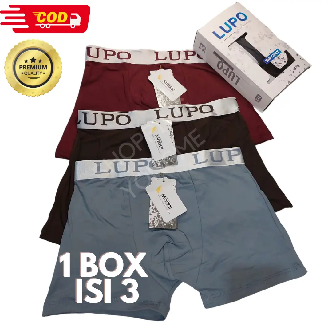 [3 pcs] CD Pria Luupo Boxer Pendek Polos Celana Dalam Pria Lembut Katun Spandex - Warna Random