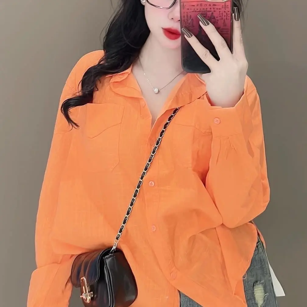 Sơ Mi Tay Dài Chất Lênin mềm mại chất vãi dễ sư dụng không nhăn Áo Top Nữ Women Dài Tay chỉ giặt tay hàn quốc