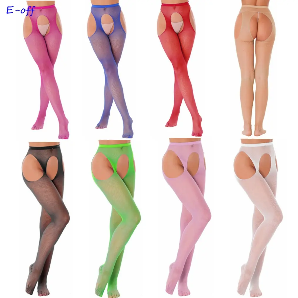 TiaoBug Women's Sheer Mesh Garter Belt Pantyhose Hollow Out Fishnet Thigh-High Stockings Tights