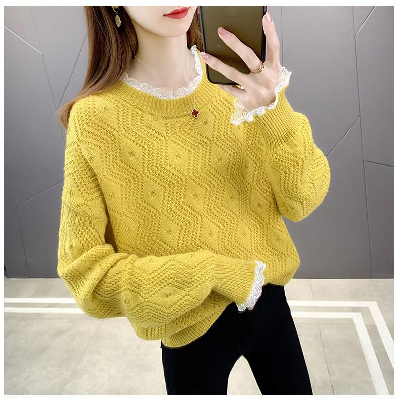 Áo len nữ cổ tròn dài tay pha ren 6