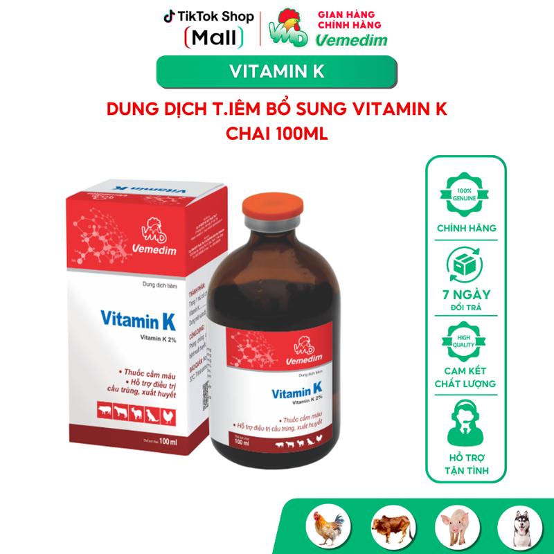  Vemedim VITAMIN K - Bổ sung vitamin K dạng ti3m cho chó mèo heo bò gà. Chai 100ml 