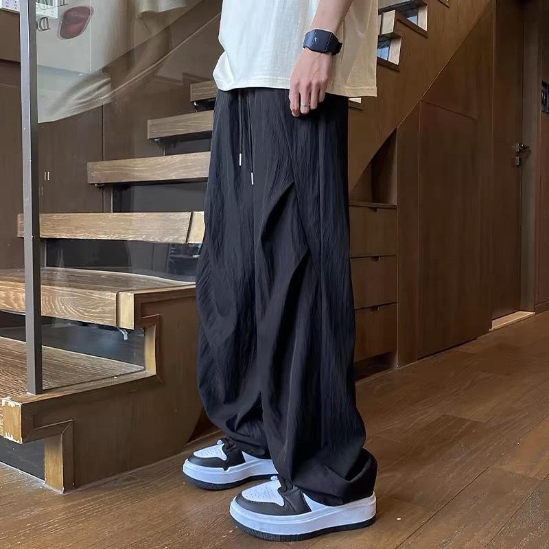 Quần ống rộng trơn nam nữ - Quần ống xuông dáng rộng chất vải gió nhăn mềm mát Cạp chun co giãn Ong Menswear Pants Quần
