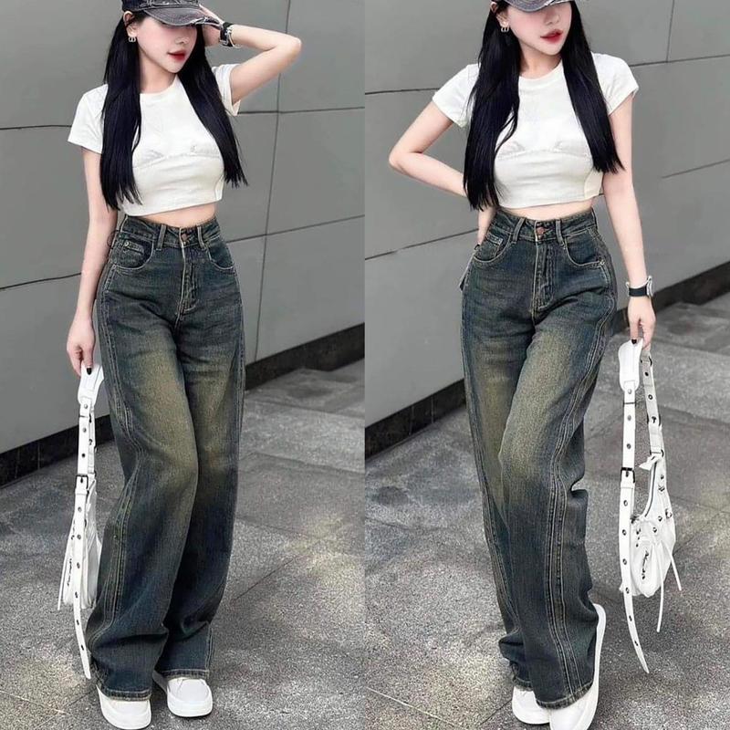 Moli Jeans BigSize- Quần Jean Nữ Suông Ống Rộng Màu Xanh Đậm Mài Lưng Cao Trẻ Trung Năng Động Cá Tính 2024 Denim hot hit 0100 Nữ Pants Baggy Women Ong quần loang ốngsuông, Quần Jean Ống Rộng Wash Màu, Quần Bò Ống Rộng, quần  jean kéo khóa sườn