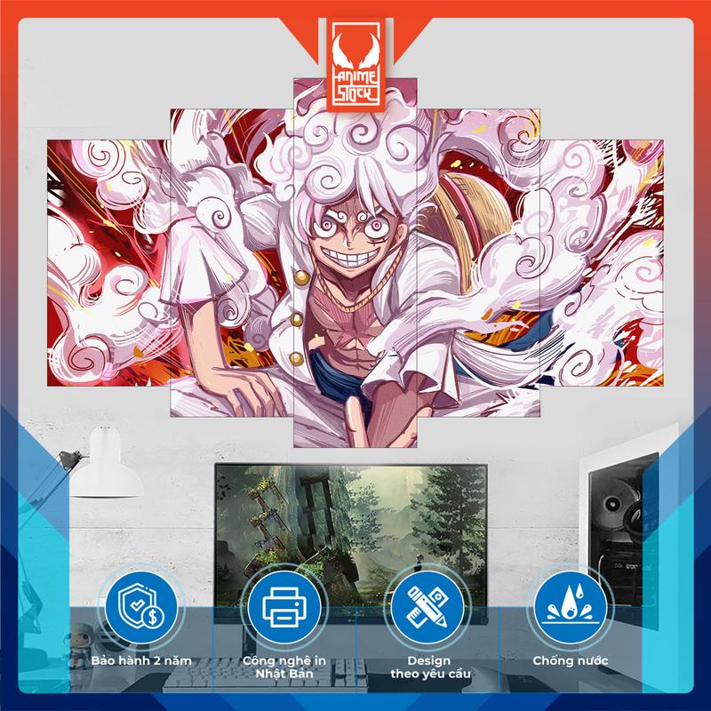 Tranh dán tường luffy, decal dán tường One Piece, poster ghép 5 tấm SIÊU RẺ. Tranh decor trang trí phòng ngủ, bàn học.