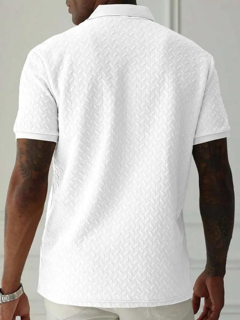 Product Introduction of Men's Regular Fit Plain Jacquard Polo Shirt, Casual Short Sleeve Button Collar Top for Summer, Fashion Men's Clothes for Daily Wear 8