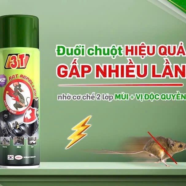 Chai xịt đuổi chuột sinh học 3T 450ml, thành phần từ thiên nhiên đuổi sạch chuột &côn trùng các loại 3