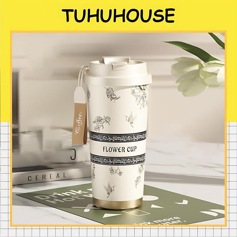 Ly giữ nhiệt khắc tên FLOWER 500ml có lõi lọc trà, cốc giữ nhiệt inox 316 lót gốm cao cấp – TUHUHOUSE