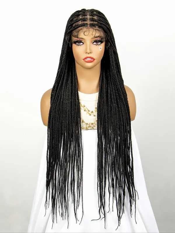 Women's Fashion 36inch Long Braided Lace Wigs with Baby Hair, Natural Fluffy Soft Synthetic Hair Wigs for Daily & Party Use 3