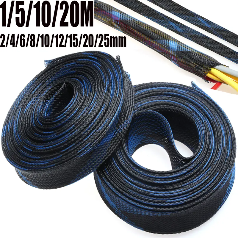Bảo vệ dây cáp, có sẵn trong 1M, 5M, 10M, 20M, cách nhiệt bọc dây bện, tay áo cáp có thể mở rộng chặt chẽ, 2/4/6 / 8 / 10 / 12 / 15 / 20 / 25mm 0