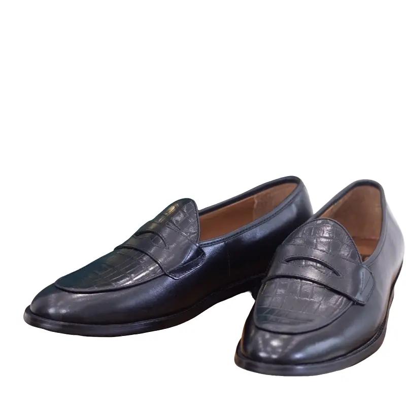 Giày nam Penny Loafer Phối Da Sần đen đế khâu mckay - Bảo hành da 24 tháng