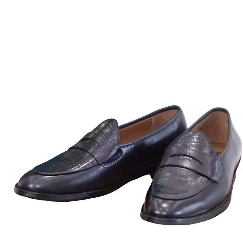 Giày nam Penny Loafer Phối Da Sần đen đế khâu mckay - Bảo hành da 24 tháng 0