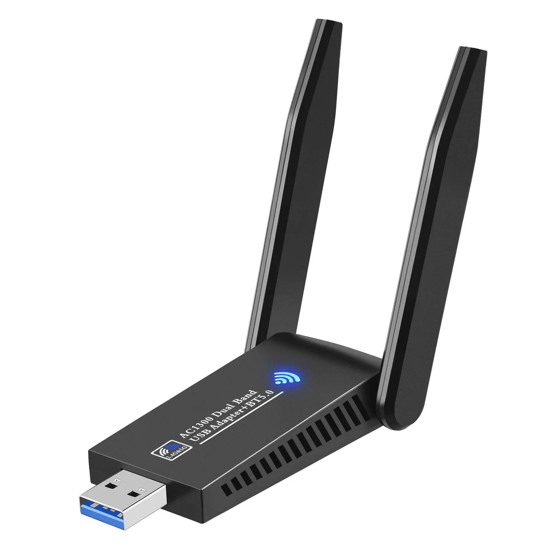 2-in-1 Wireless USB WiFi 5G + BT 5.0 Adapter, 1300Mbps 2.4GHz & 5GHz Dual Band, High-gain 5dBi Dual Antenna WiFi Dongle, USB 3.0 Computer Network Adapters for Desktop PC Laptop