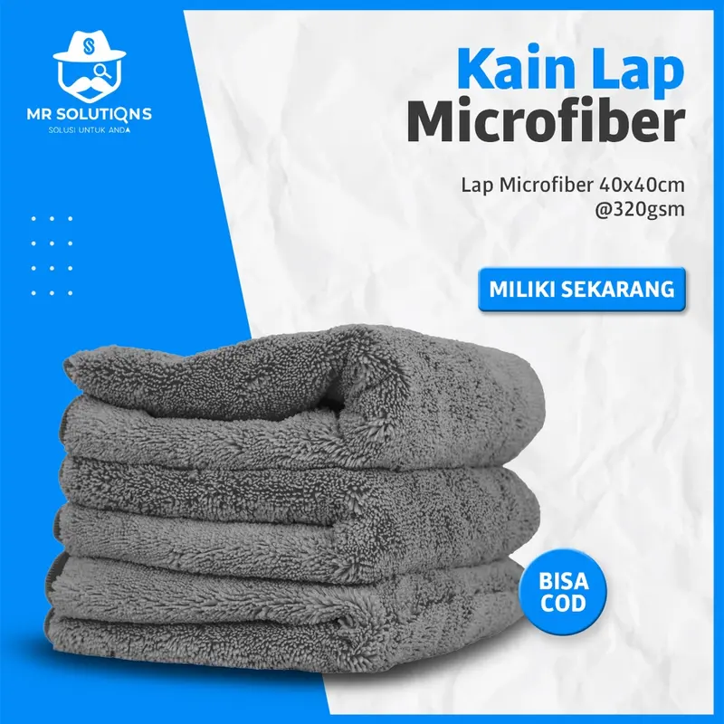 Kain Lap Microfiber Serba Guna Bisa Mobil dan Sepatu Dapur dua sisi 40x40cm 320gsm Anti Minyak Besar 0