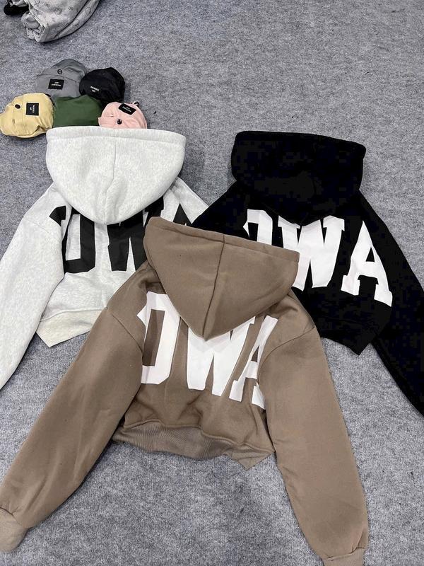 Áo Khoác Nỉ Hoodie Croptop Nữ Chất Dày Dặn Có Mũ 2 Lớp In Chữ chống nắng áo  chống  nắng  cánh  dơi  nữ