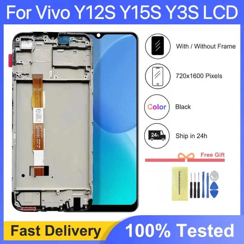 6.51"NEW Original For VIVO Y12S Y15S Y3S LCD Display Touch Screen With Frame Digiziter Assembly For Vivo Y12s Y15s Y3s Display