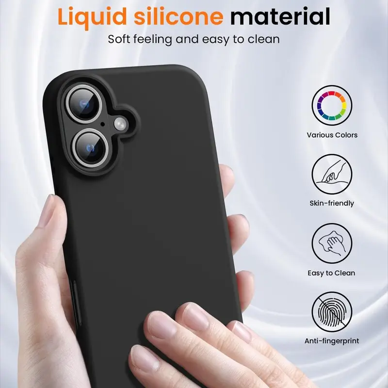 Shockproof Liquid Silicone Phone Case with Soft Anti-scratch Microfiber Lining, Ultra Slim Drop Protector Phone Cover for iPhone 16 15 14 13 12 11 Pro Max Plus, Casing 1