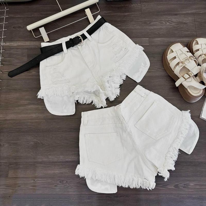 Quần short nữ  rách tua rua lộ túi Women, chất liệu jeans co giãn,phong cách cá tính 1