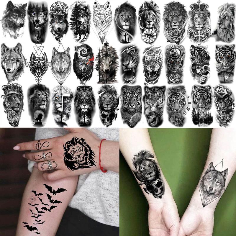 Animal Pattern Temporary Tattoo Sticker, 60pcs/set Fake Tattoo Sticker, Body Art Sticker for Women & Men, Realistic Tattoo Sticker for Arms, Neck, Ankle, Legs, Painless Body Art Decoration 6