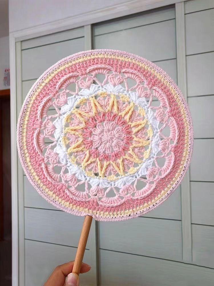 Product Introduction of Boredom Relief Yarn Handmade Weaving Dunhuang Color Scheme Ancient Style Round Fan Crochet Chinese Fan DIY Materials Handmade Gift 4
